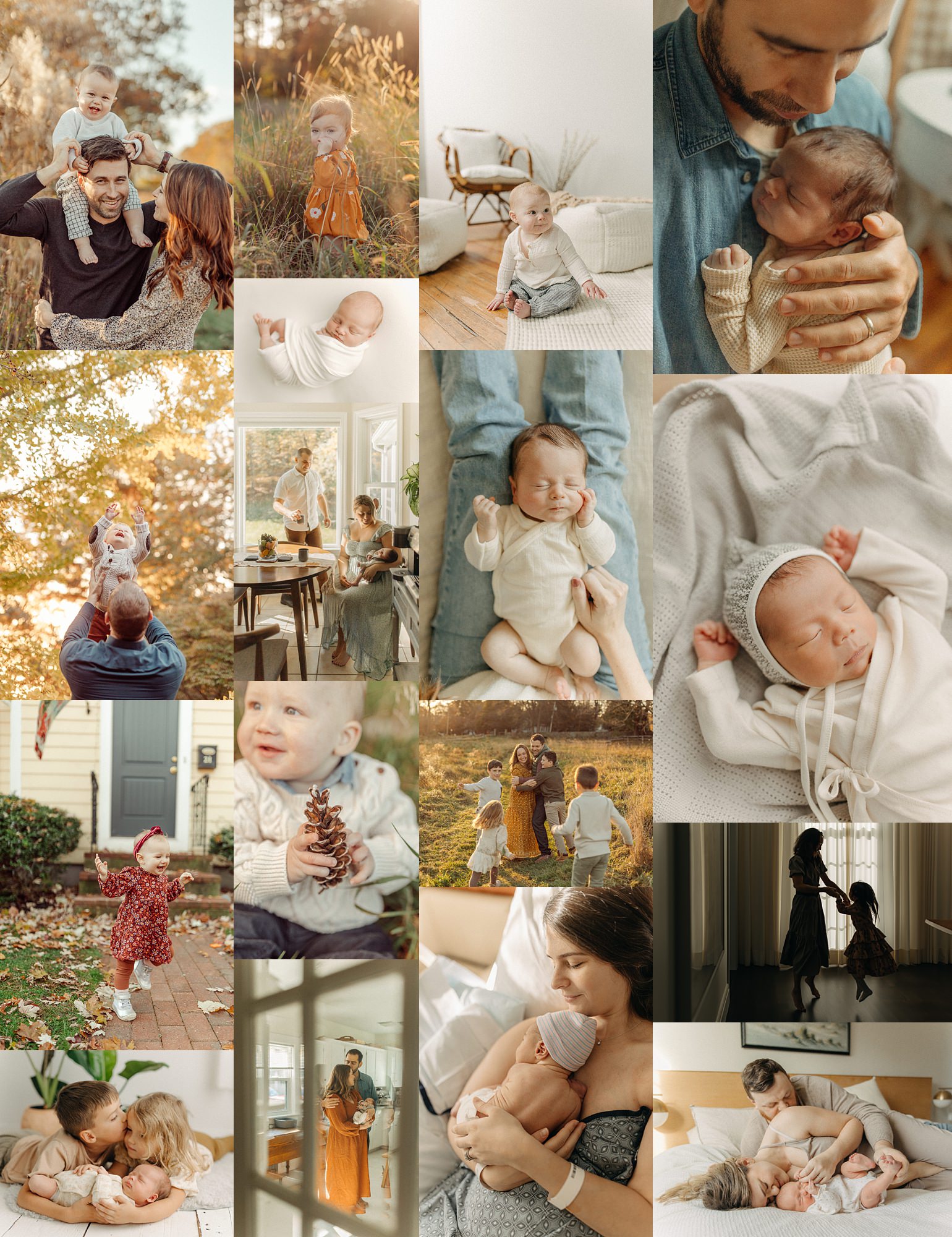 a collection of newborn and family lifestyle photographs